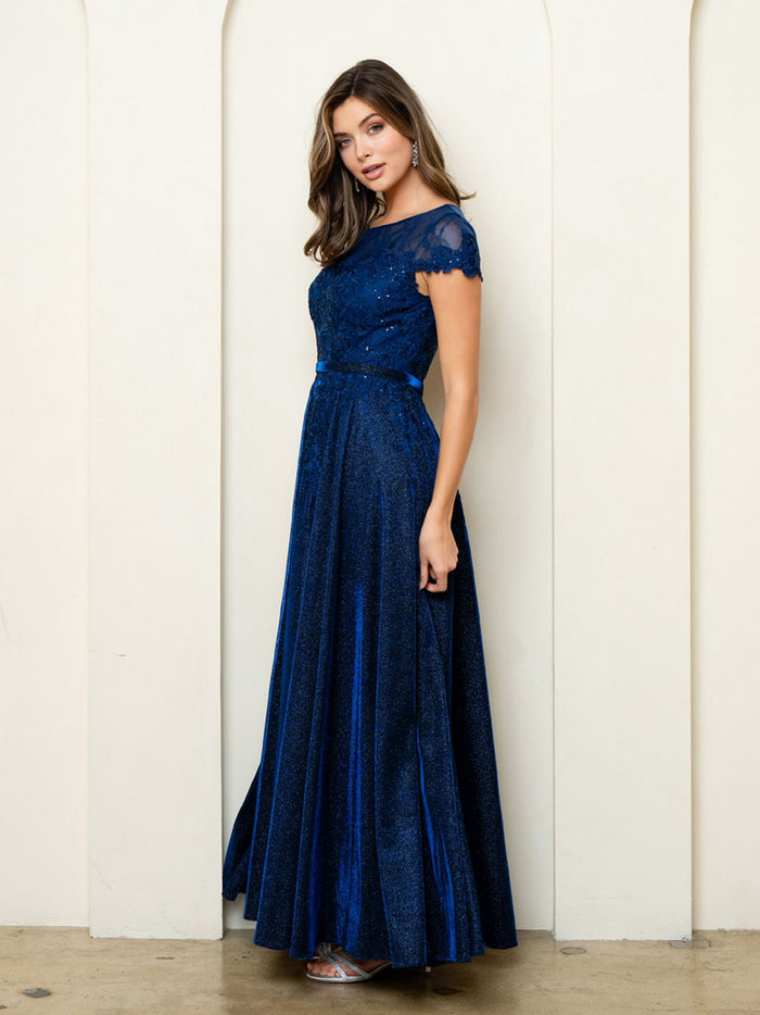 Eva USA EV5273 Long Metallic-Blend Evening Dress with Subtle Sheen