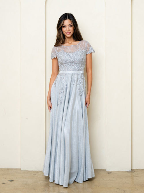 Eva USA EV5273 Long Metallic-Blend Evening Dress with Subtle Sheen