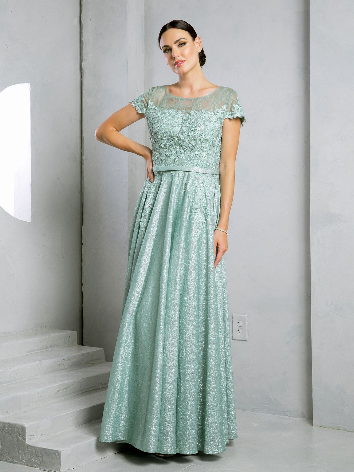 Eva USA EV5273 Long Metallic-Blend Evening Dress with Subtle Sheen