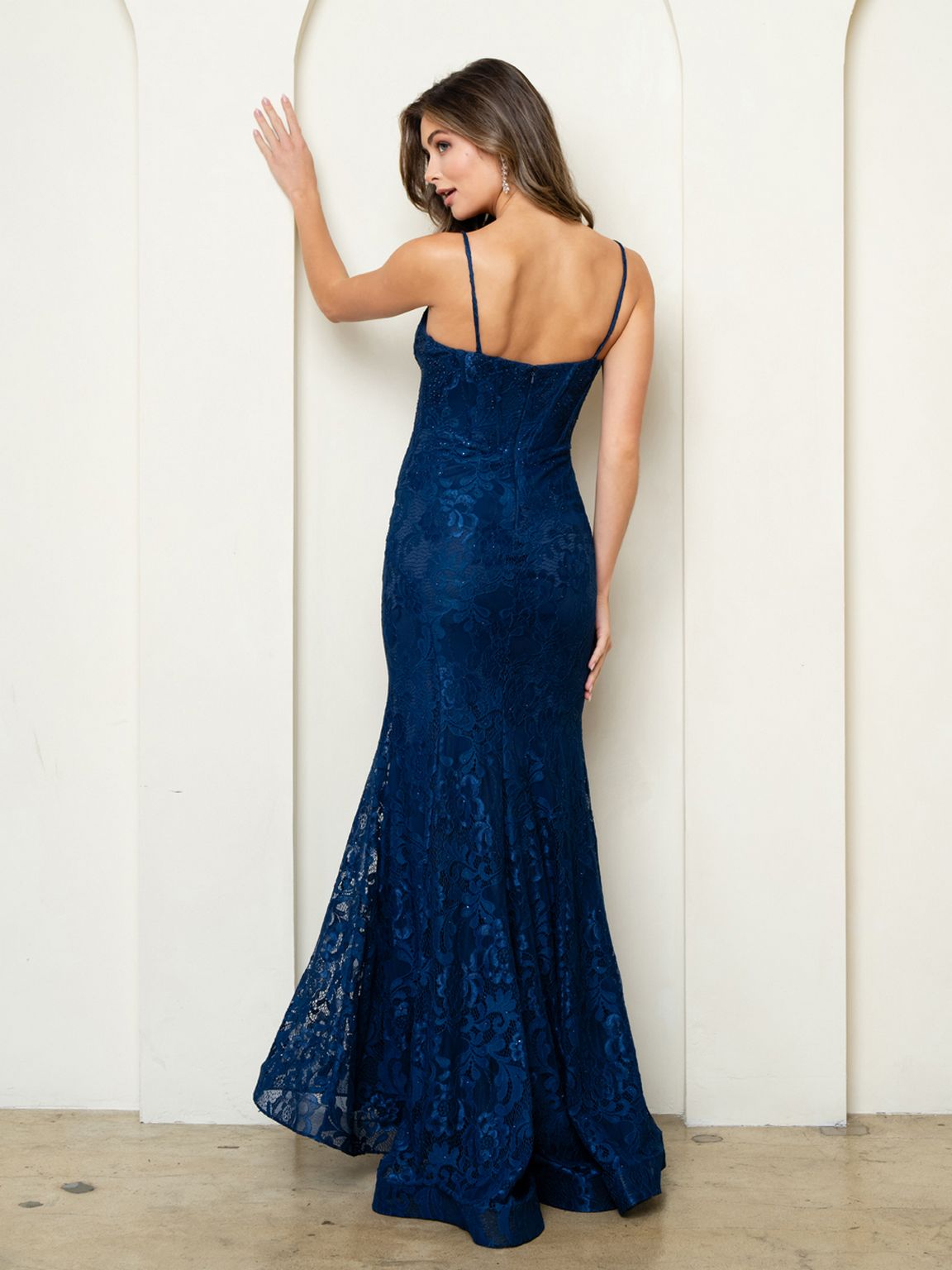 Eva USA EV5277 Structured Corset Lace Overlay Evening Dress