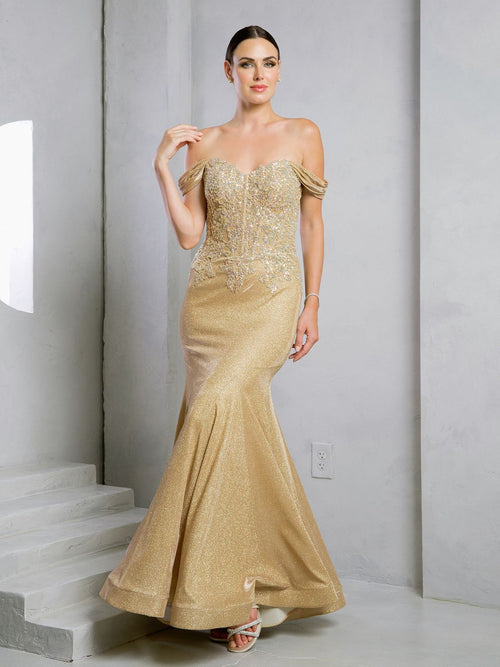 Eva USA EV5284 Glitter Hand-Beaded Mermaid Dress With Train