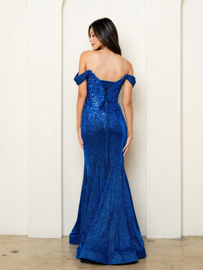 Eva USA EV5284 Glitter Hand-Beaded Mermaid Dress With Train