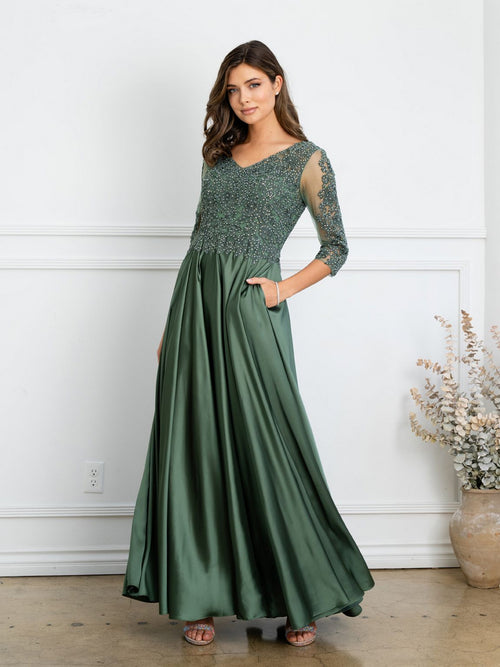 Eva USA EV5286 Long Sleeve Detailed Lace Dress with Soft Lining