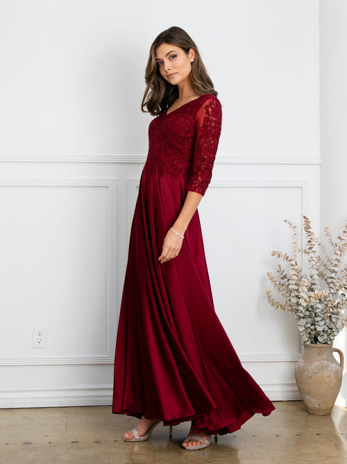 Eva USA EV5286 Long Sleeve Detailed Lace Dress with Soft Lining