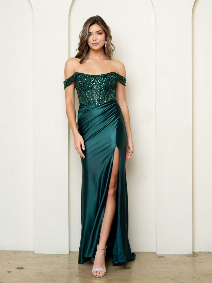 Eva USA EV5287 Beaded Corset Long Evening Dress with Structured Bodice