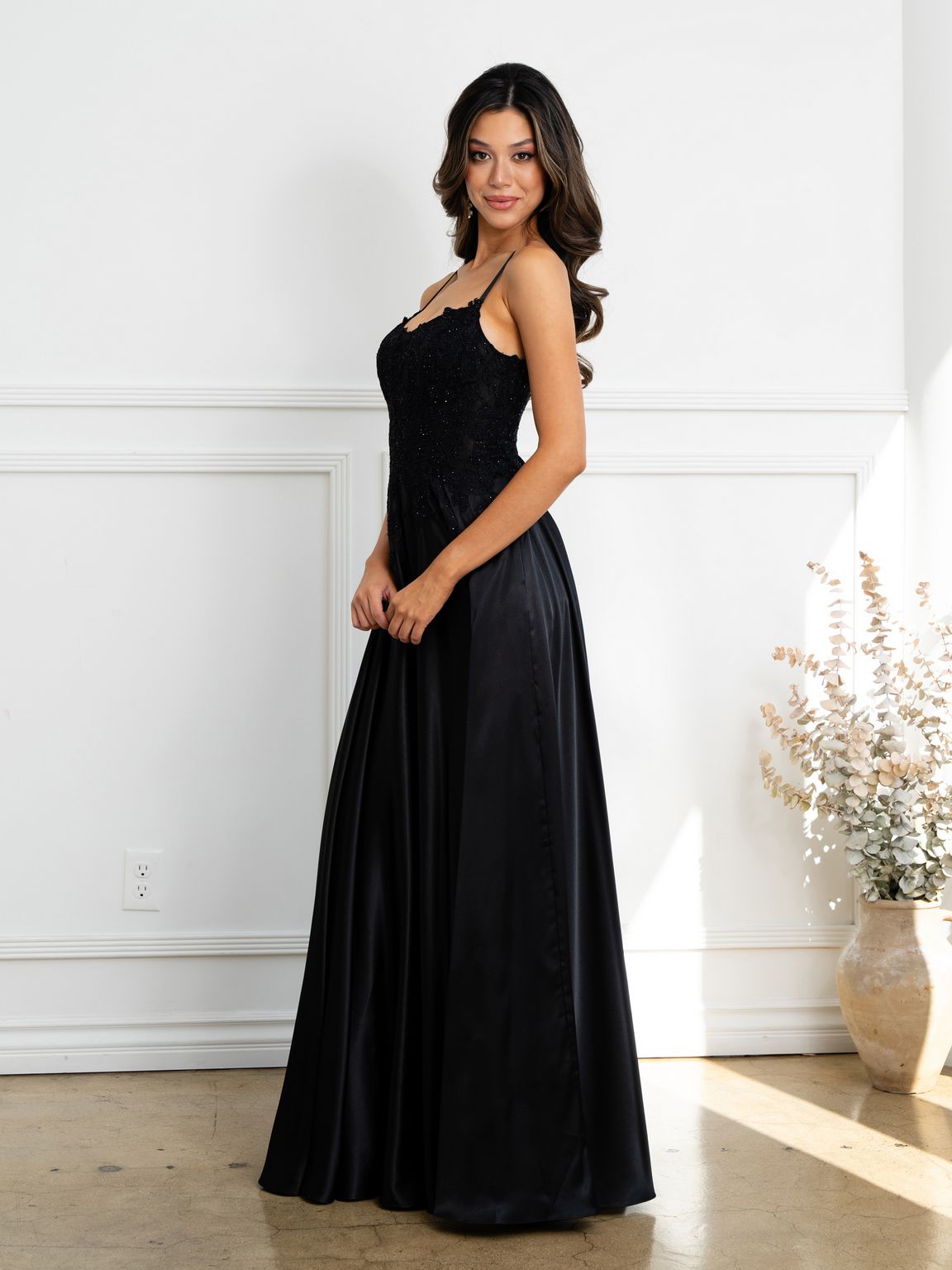Eva USA EV5289 A-Line Lace Corset Dress with Appliqué and Boning Construction
