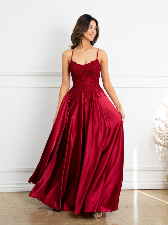 Eva USA EV5289 A-Line Lace Corset Dress with Appliqué and Boning Construction