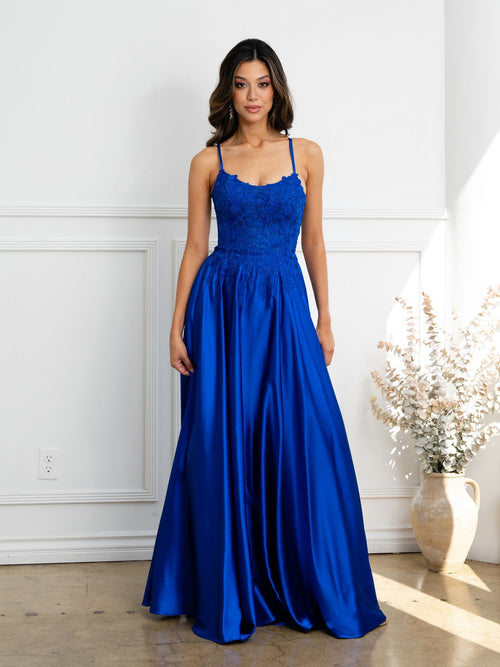Eva USA EV5289 A-Line Lace Corset Dress with Appliqué and Boning Construction