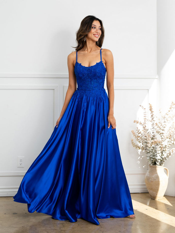 Eva USA EV5289 A-Line Lace Corset Dress with Appliqué and Boning Construction
