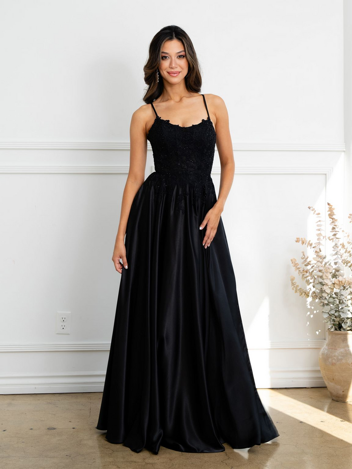 Eva USA EV5289 A-Line Lace Corset Dress with Appliqué and Boning Construction