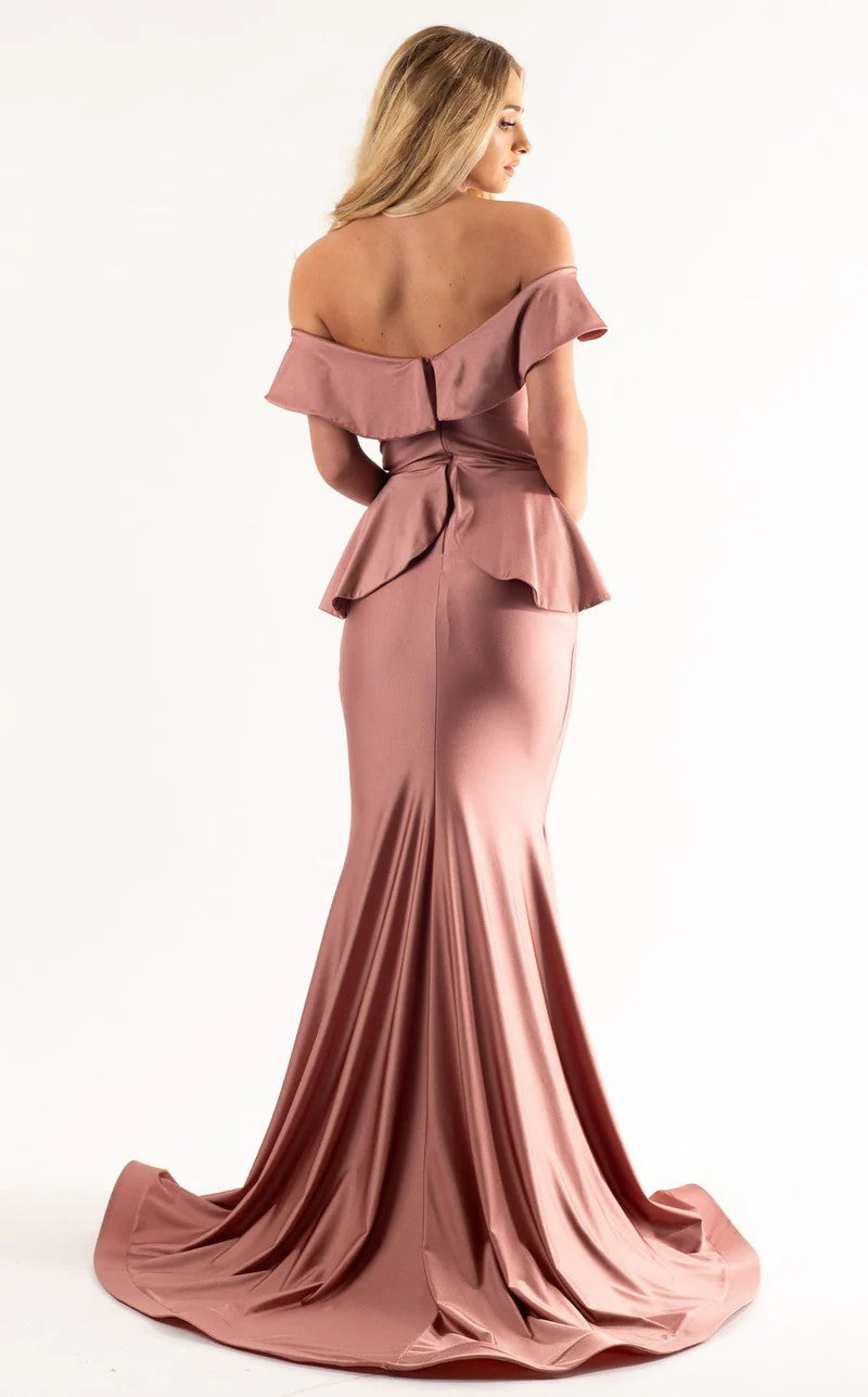 Jessica Angel JA550 Off-Shoulder Mermaid Open Back Ruched Jersey Dress
