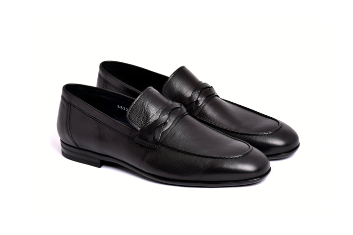 C160-5532 Deer skin Loafer- Black