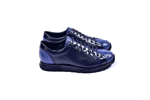 C0013042-5581  Genuine Ostrich Fashion Sneaker- Navy