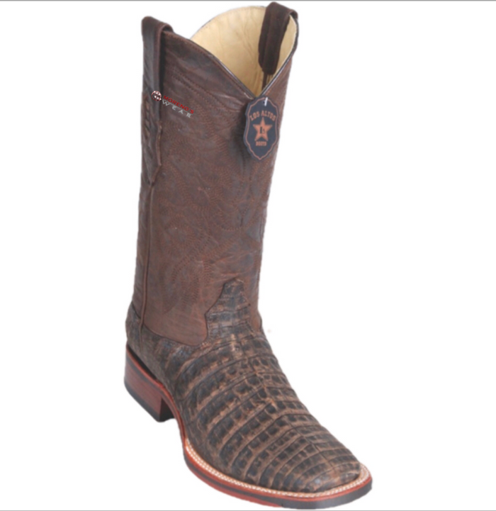Men’s Los Altos Caiman Belly Boots Wide Square Toe (Rubber Sole)