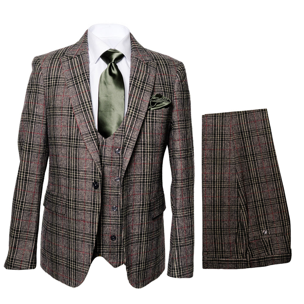 Mens Plaid Windowpane Business Suit - Charcoal Grey