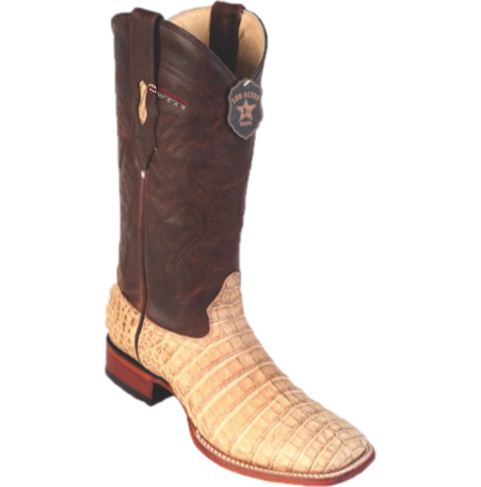 Men's Los Altos Greasy Caiman Belly Boots Wide Square Toe