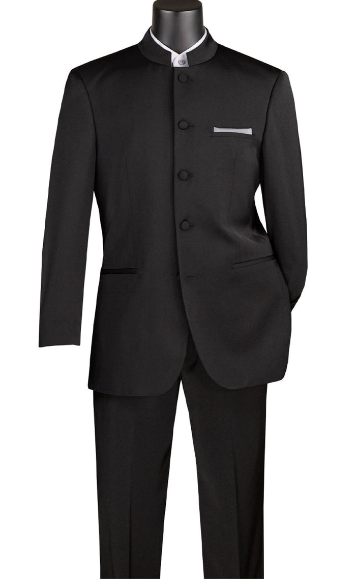 Nola Collection - Black Regular Fit 2 Piece Suit Flat Front Pants with 2″ Elastic Waistband by Vinci