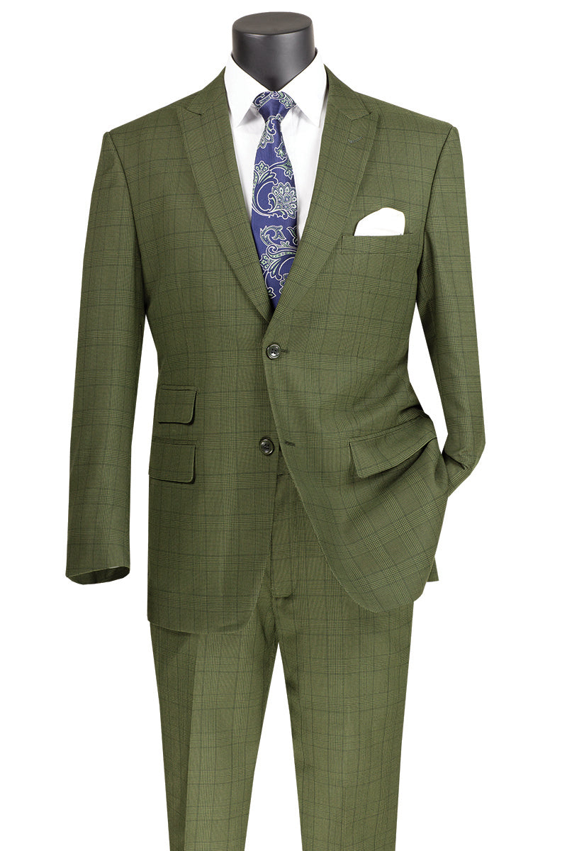 Mens Olive Plaid Suit by Vinci Suits