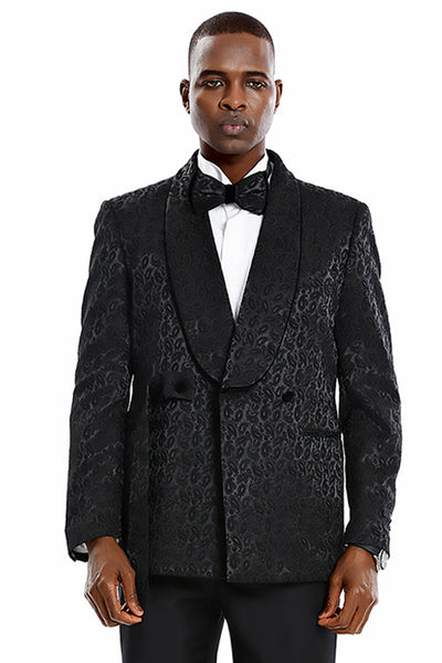 Men's Double Breasted Paisley Smoking Jacket in Black