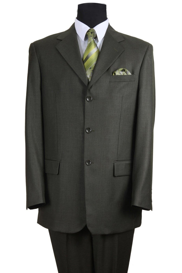 Mens 3 Button Texured Classic Fit Pleated Pant Suit in Olive Green by Fortino Landiin