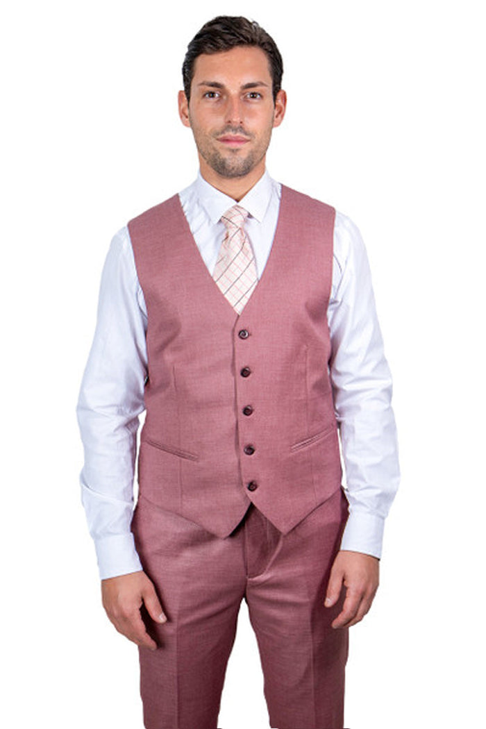 Men's Salmon Pink Peak Lapel One-Button Stacy Adams Sharkskin Suit