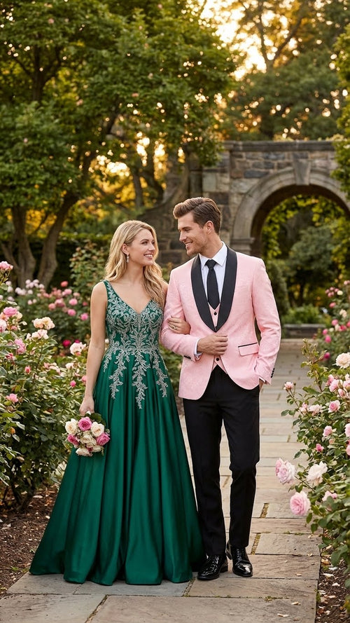 Men’s Blush Pink Tuxedo Suit Set with Black Shawl Lapel - 3 Piece Formal Wedding and Party Prom Vest + Black Pants by USA Men's Outlet