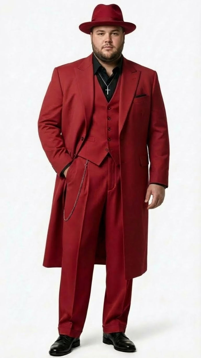 Men’s 1920s Red Zoot Suit - Long Mafia Gangster Three-Piece Vintage Outfit Zuit Pachuco Style by USA Men's Outlet