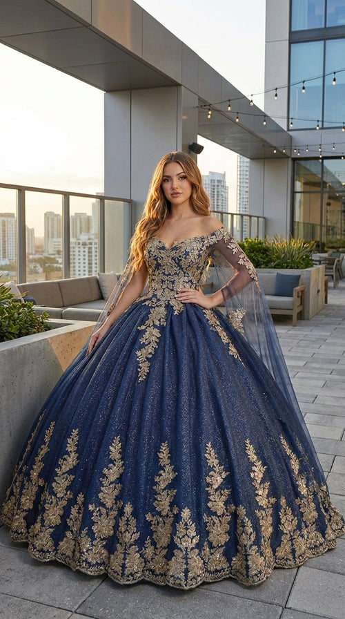 Layla K LK221 Cape Sleeves Corset Embroidered Quinceañera Ball Gown