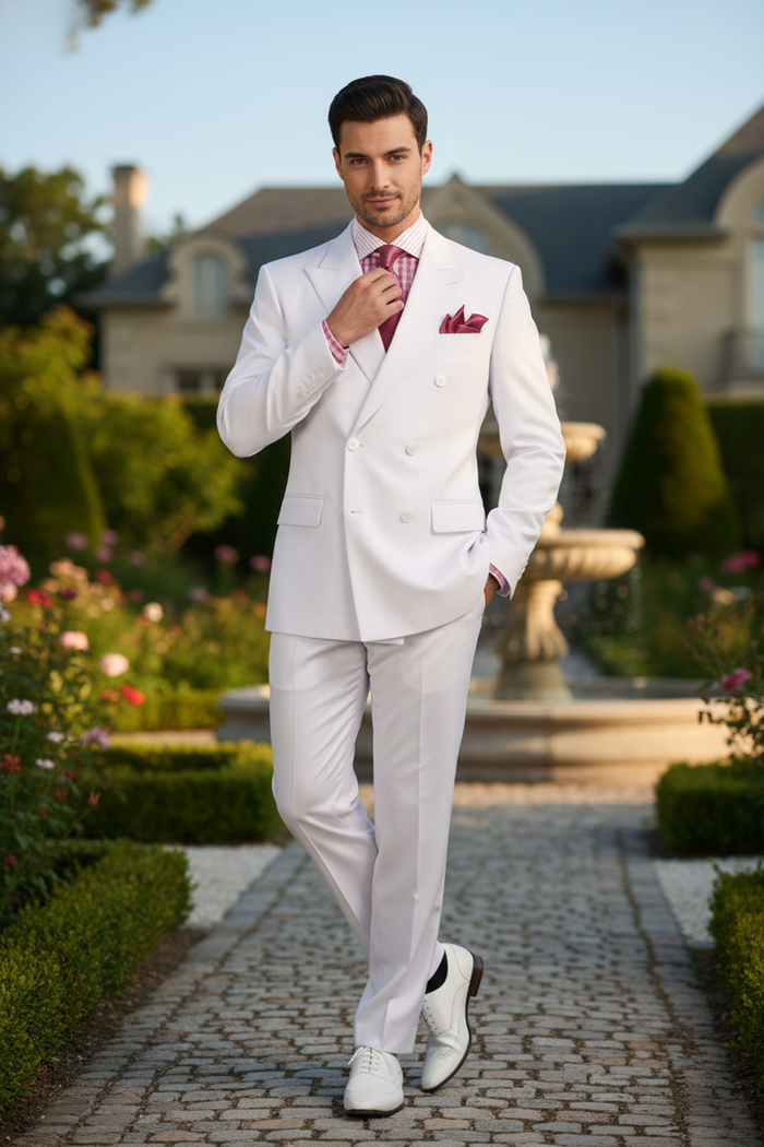 Men’s White Double-Breasted 3-Piece Suit Set - Premium Tailored Fit Formal Wedding and Evening Suit by USA Men's Outlet
