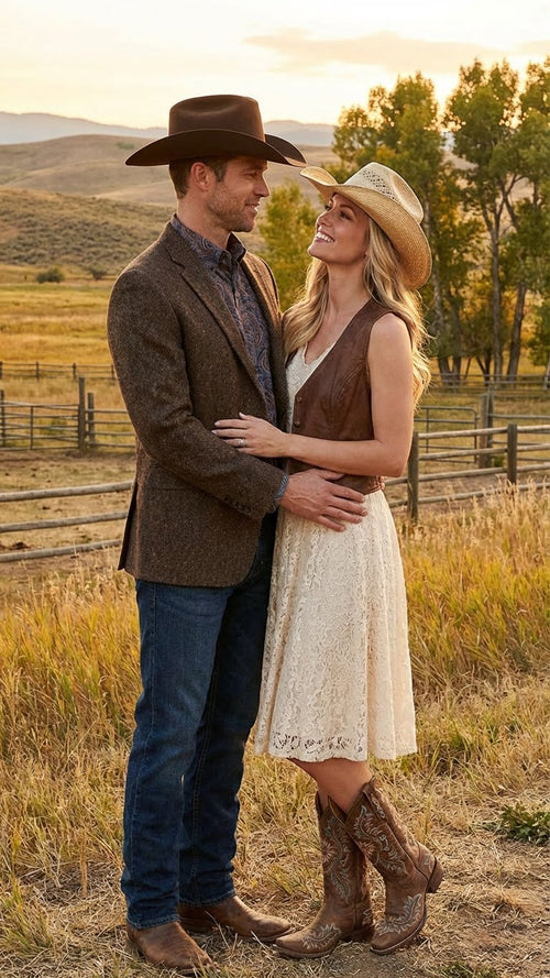 Saco Vaquero Men’s Brown Western Tweed Herringbone Blazer Jacket – Classic Cowboy Style Sport Coat for Wedding Party