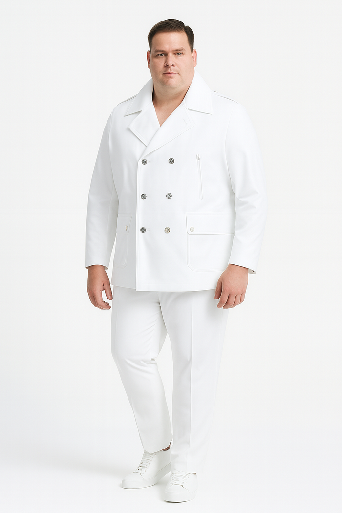 Men’s White Double-Breasted Peacoat Jacket - Classic Stylish Outerwear Wool Fabric Slim Fitted by USA Men's Outlet