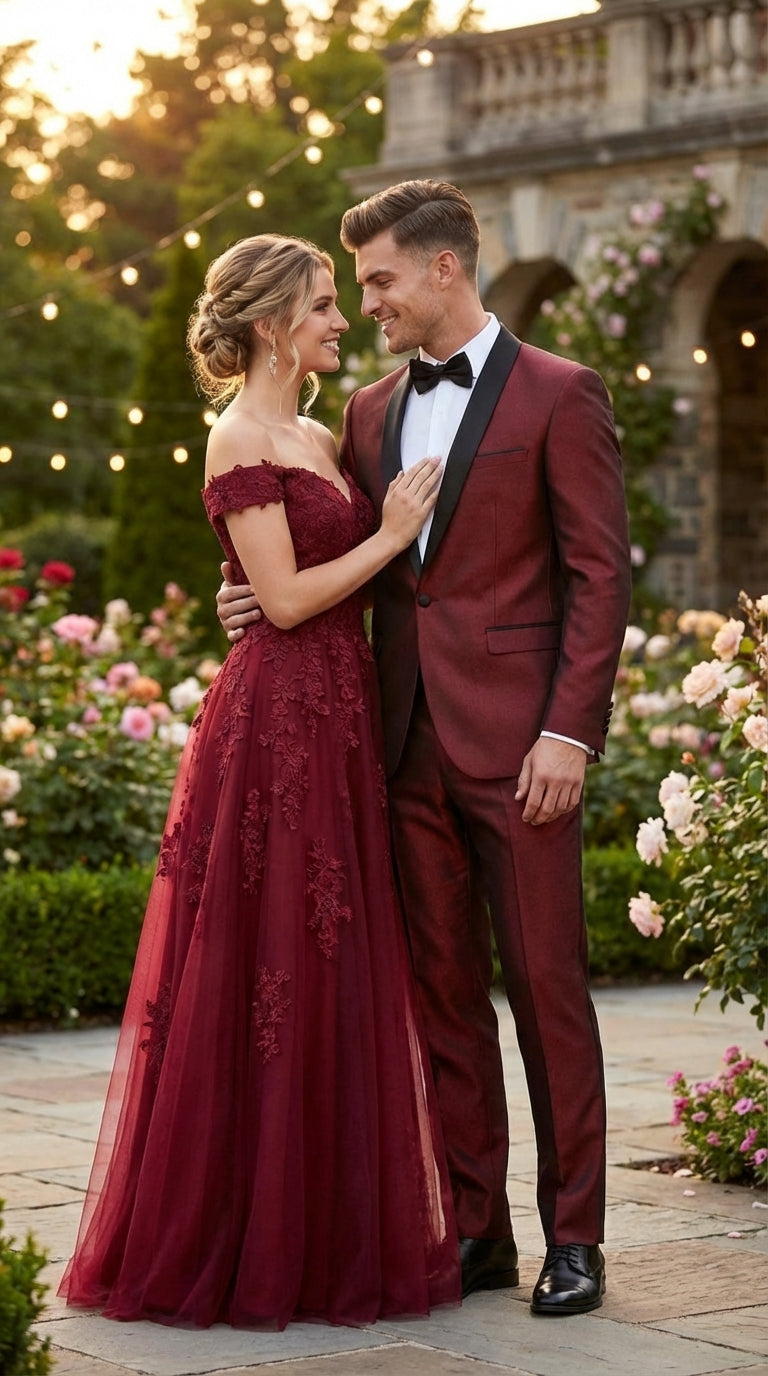 Men’s Shiny Burgundy Satin Tuxedo Jacket with Black Shawl Lapel | Formal Wedding & Prom Blazer - Sharkskin Fabric