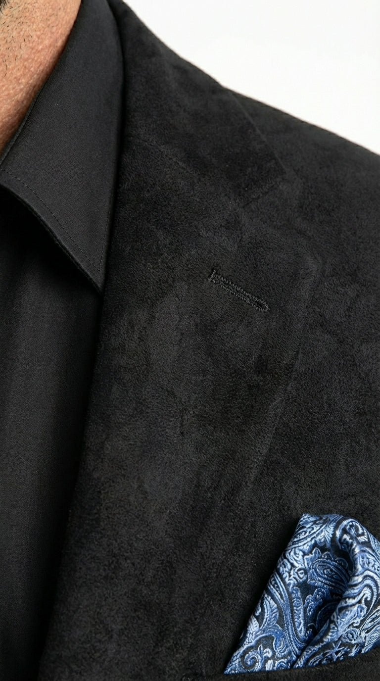 Men’s Black Suede Cowboy Blazer with Elbow Patch Sleeves – Black Western Style Suede Sport Coat for Casual and Smart Casual Wear