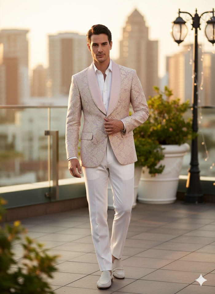 Men’s Lavender and Gold Tuxedo Embroidered Lilac Mauve Blazer - Designer Floral Pattern Wedding & Party Jacket by USA Men's Outlet