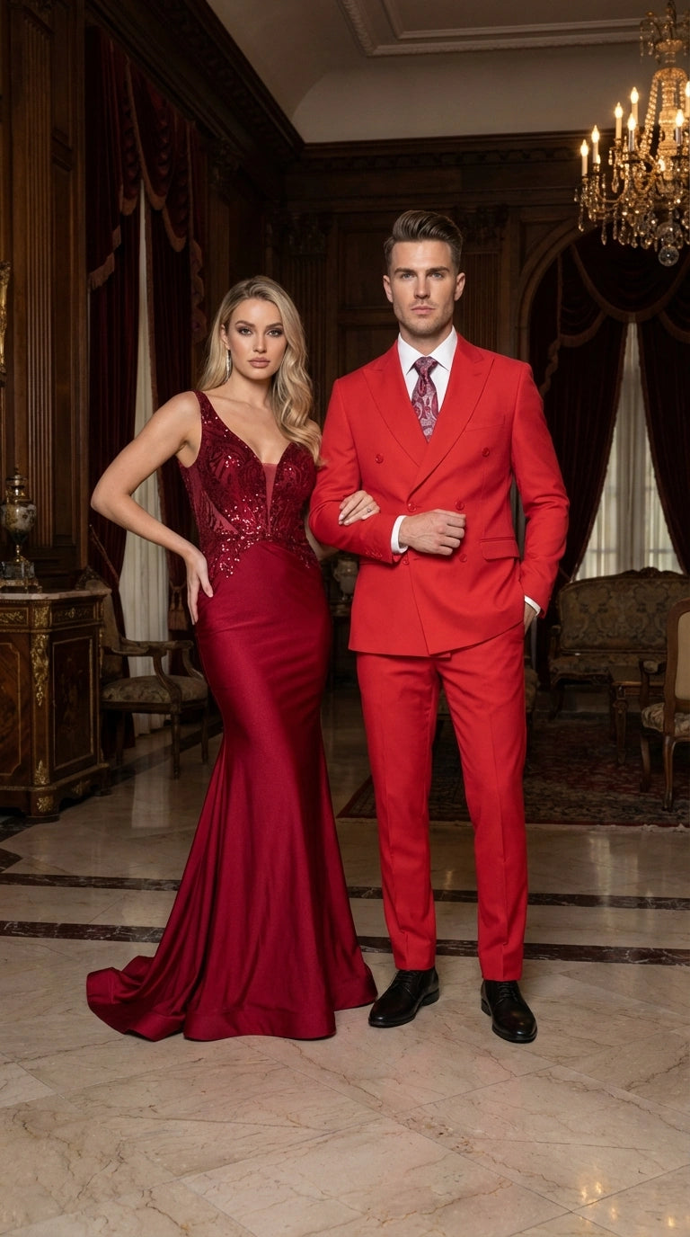 Vitali Red Double Breasted Suit – Men’s 2 Piece Formal Suit for Wedding, Prom and Special Events Modern Fit