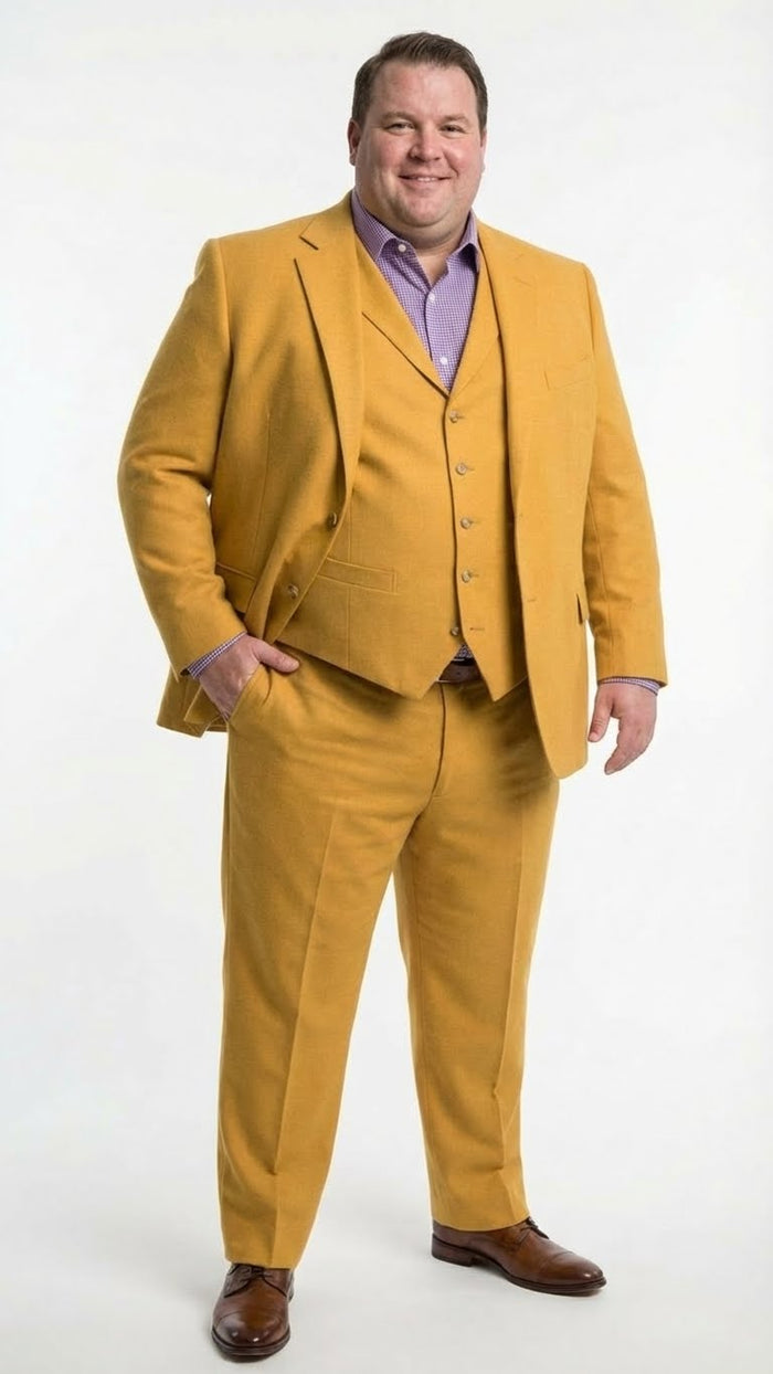 Men’s Mustard Yellow Three Piece Suit - 2 Button Notch Lapel Modern Fit in Gold Color - Church Suit by USA Men's Outlet