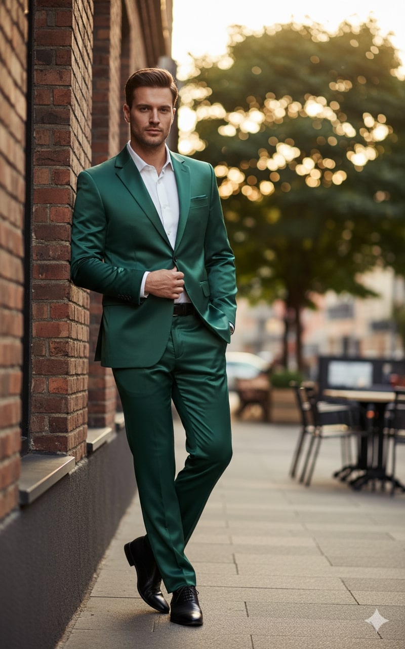 Mens Shiny emerald Green Sateen 2-Piece Slim Fit Suit - Formal Blazer and Pants Set Prom Wedding by USA Men's Outlet