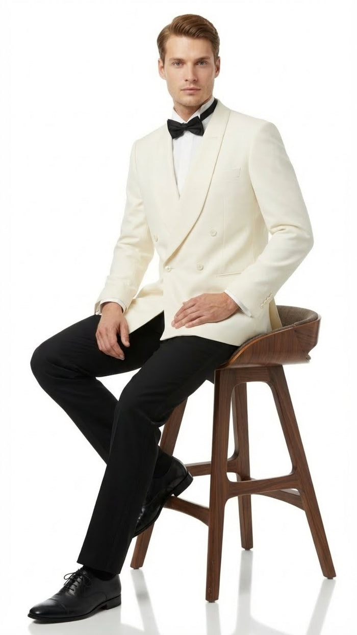 Men’s Ivory Double-Breasted Shawl Lapel Tuxedo Jacket - Premium Formal Dinner Jacket for Weddings and Black-Tie Events by USA Men's Outlet