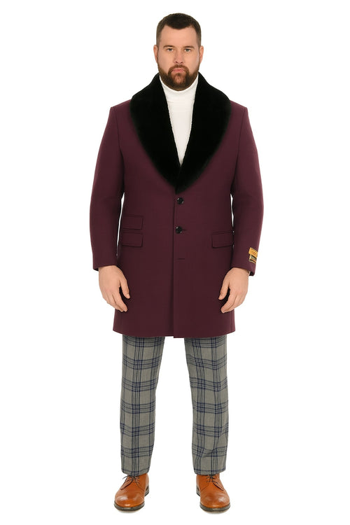 Mens Purple Pimp Coat - Overcoat with Black Faux Fur Collar - Luxury Winter Dress Coat for Formal and Casual Wear USA Men's Outlet