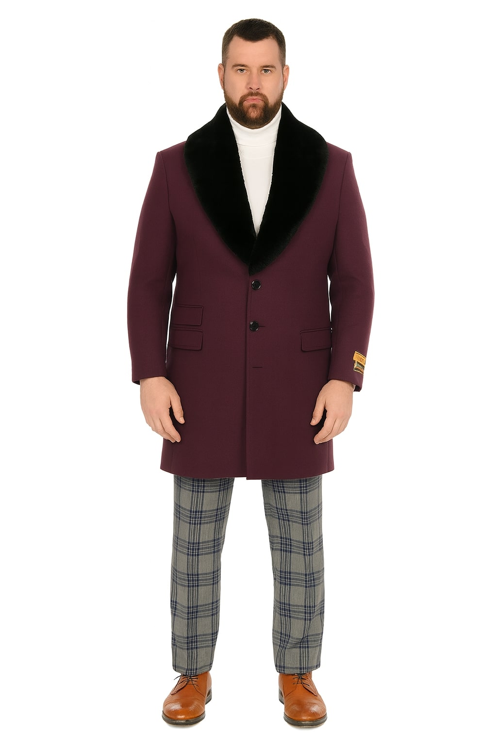 Mens Purple Pimp Coat - Overcoat with Black Faux Fur Collar - Luxury Winter Dress Coat for Formal and Casual Wear USA Men's Outlet