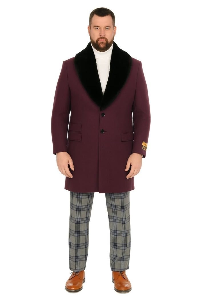 Mens Purple Pimp Coat - Overcoat with Black Faux Fur Collar - Luxury Winter Dress Coat for Formal and Casual Wear USA Men's Outlet