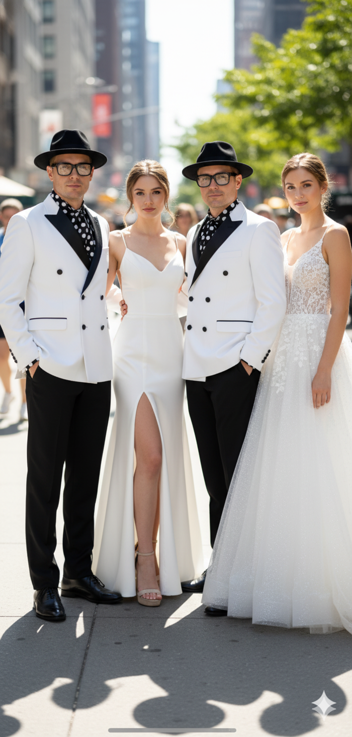 Men’s White and Black Double-Breasted Tuxedo - Modern Slim Fit Formal Suit for Weddings, Parties, and Special Occasions by USA Men's Outlet