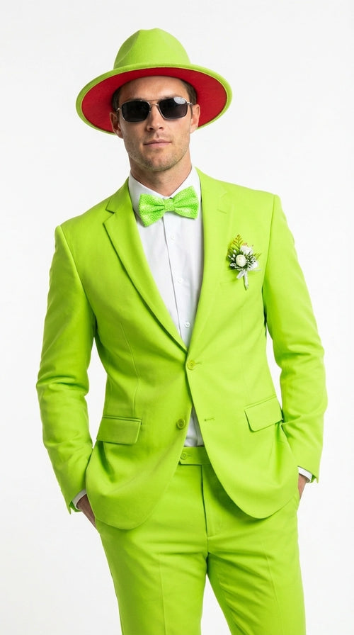 Men’s Neon Green Suit – Bright Lime Green Fashion Suit for Prom, Party, Stage Performance and Statement Formal Wear