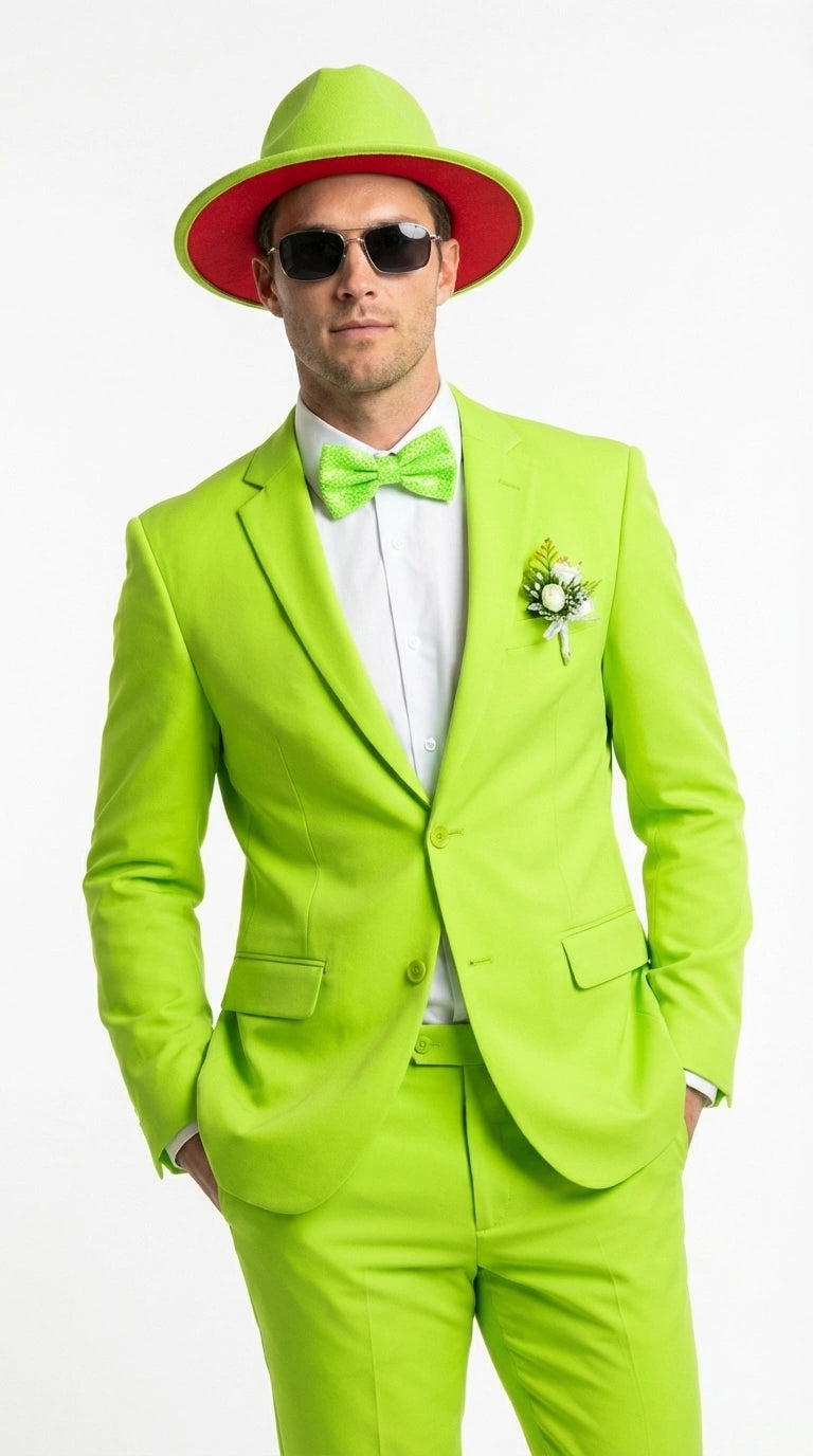 Men’s Neon Green Suit – Bright Lime Green Fashion Suit for Prom, Party, Stage Performance and Statement Formal Wear