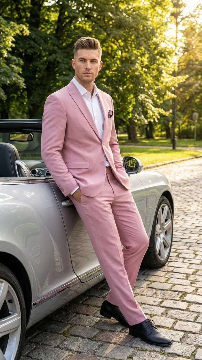 Vitali Brand Modern Fit Men’s Light Pink Formal Suit - Blush Color USA Men's Outlet