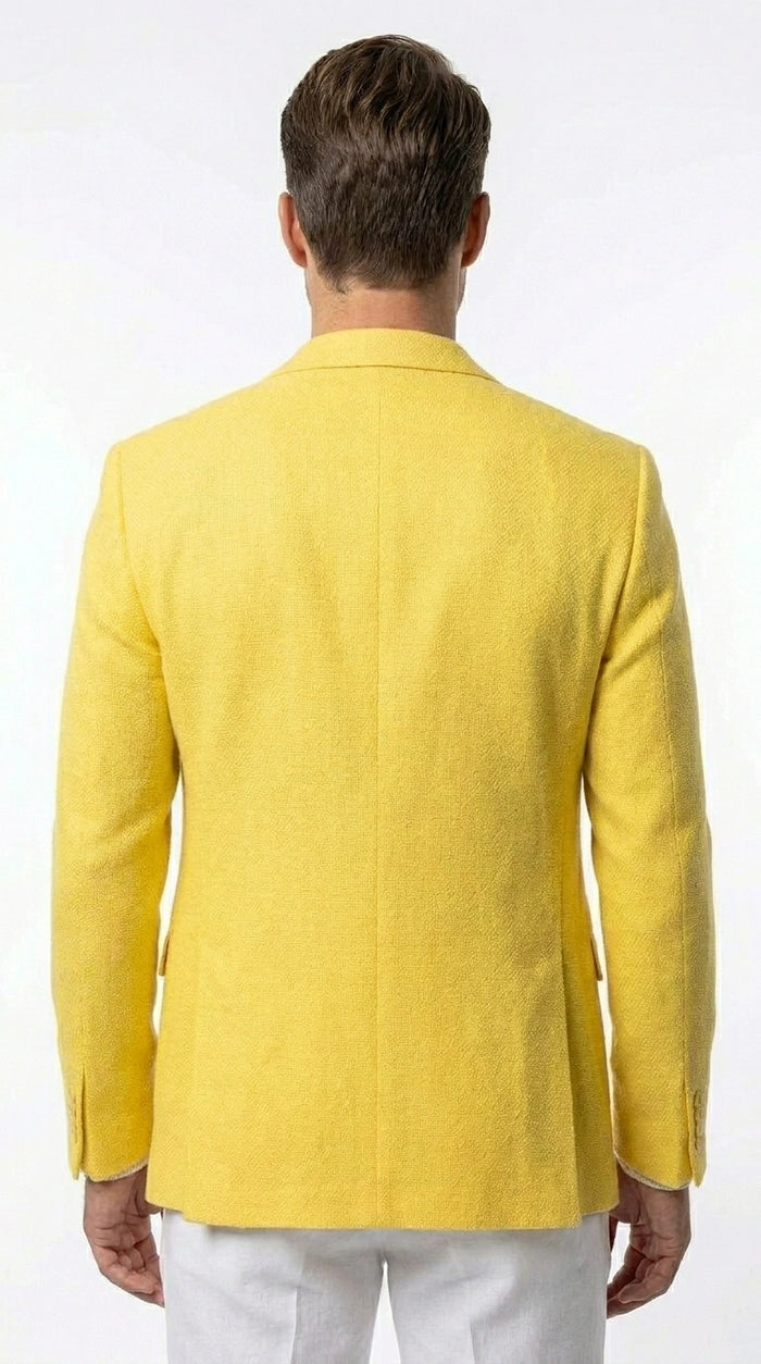 Zacci Brand Men’s Lemon Yellow Blazer Peak Lapel Hopsack Weave – Stylish Formal Blazer Jacket for Wedding, Party, Prom and Smart Casual Wear