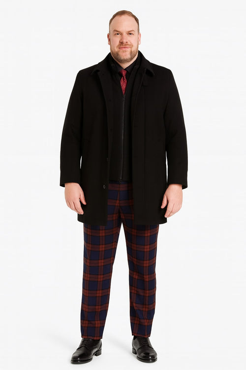 Mens Black Wool Overcoat – Classic Single-Breasted Winter Coat for Business and Formal Wear