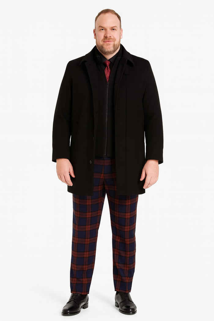 Mens Black Wool Overcoat - Classic Single-Breasted Winter Coat for Business and Formal Wear by USA Men's Outlet