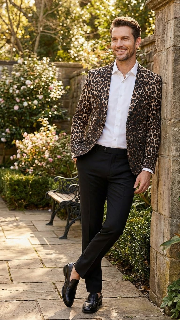 Men’s Leopard Print Blazer - Slim Fit Statement Jacket for Evening, Party, and Fashion Wear by USA Men's Outlet