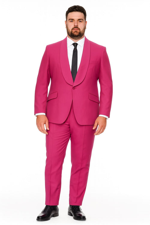 Mens Hot Pink Tuxedo Dinner Jacket + Pants with Shawl Lapel - Slim Fit 2-Piece Suit for Weddings, Proms Suit in Fuchsia Colors by USA Men's Outlet